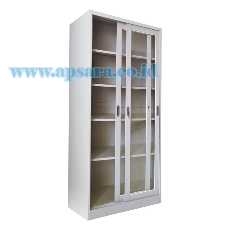 Cabinet 5 Shelf Sliding Glass Doors  (Lemari Besi 5 Rak Pintu Kaca Geser)